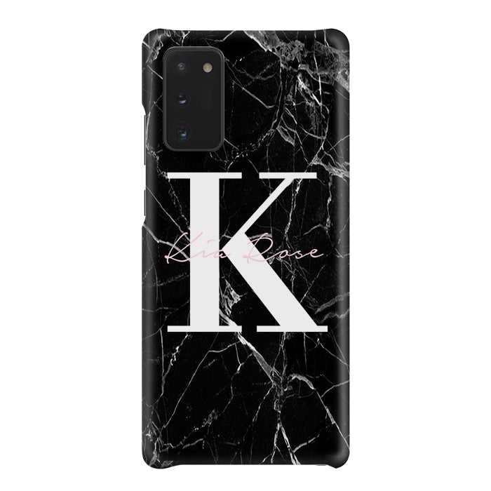 Personalised Black Marble Name Initials Samsung Galaxy Note 20 Case