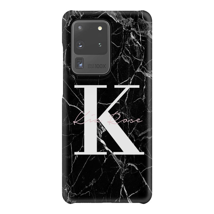 Personalised Black Marble Name Initials Samsung Galaxy S20 Ultra Case