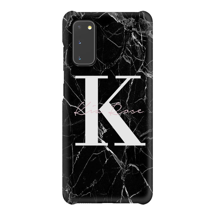 Personalised Black Marble Name Initials Samsung Galaxy S20 FE Case
