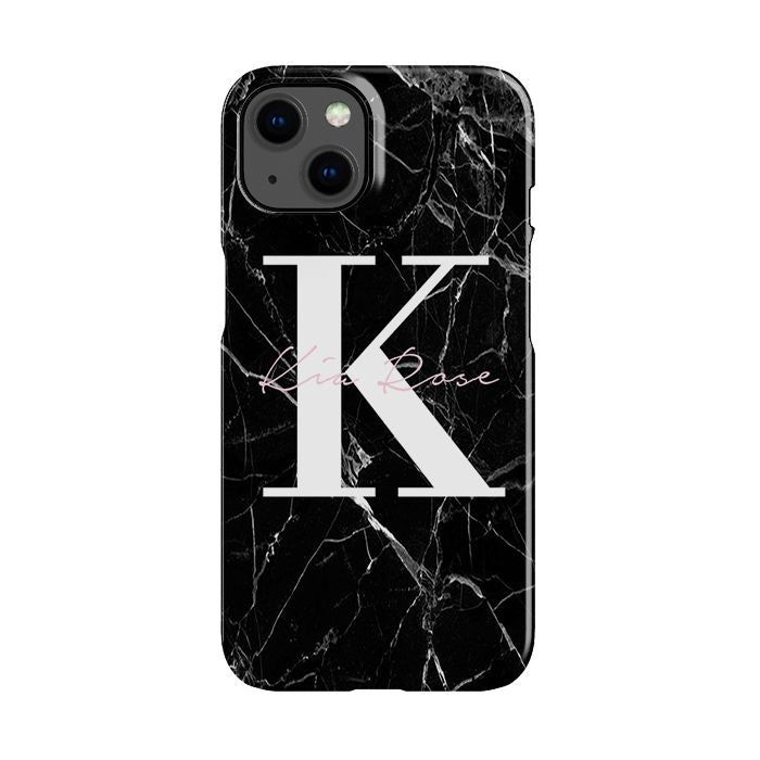 Personalised Black Marble Name Initials iPhone 15 Plus Case