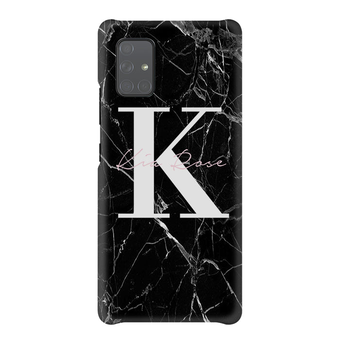 Personalised Black Marble Name Initials Samsung Galaxy A71 Case