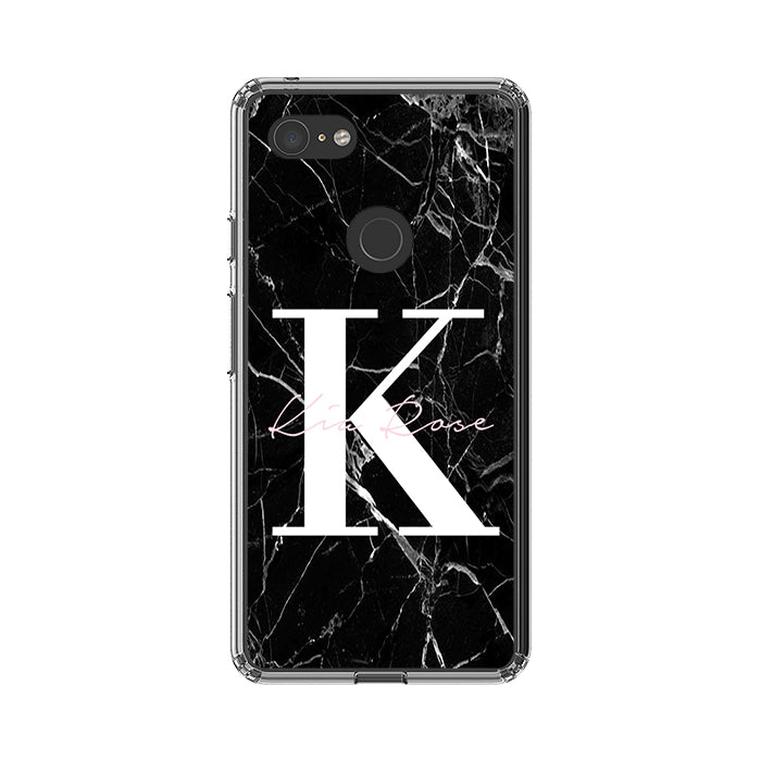 Personalised Black Marble Name Initials Google Pixel 3 XL Case