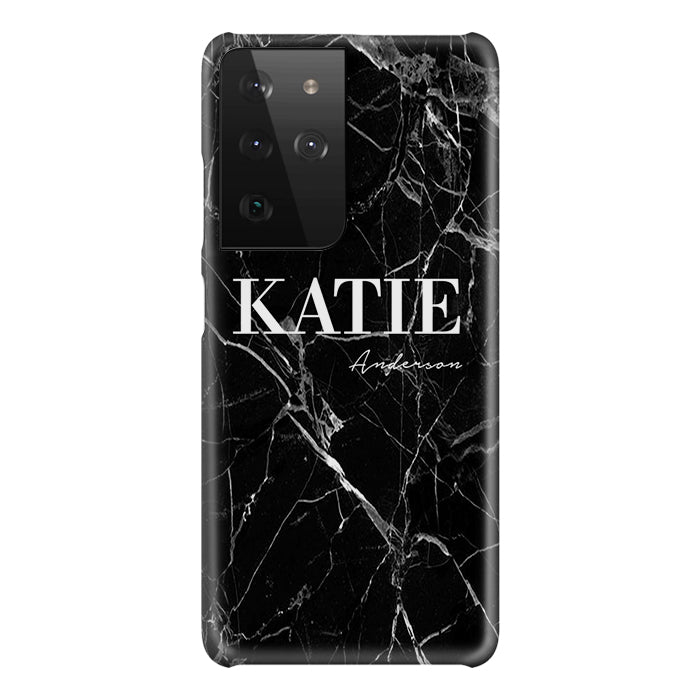 Personalised Black Marble Name Samsung Galaxy S21 Ultra Case