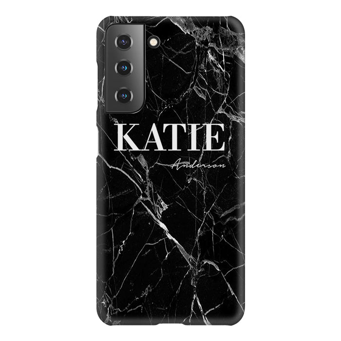 Personalised Black Marble Name Samsung Galaxy S21 Case