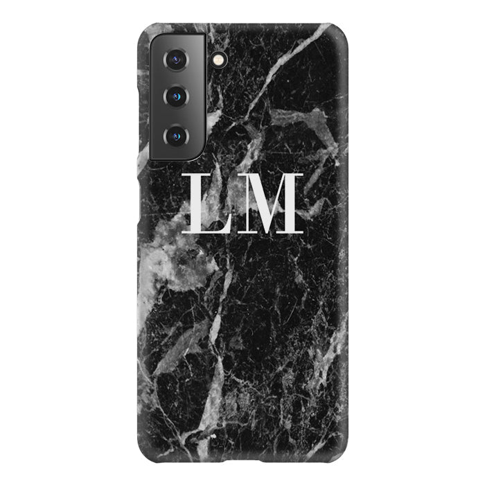 Personalised Black Stone Marble Initials Samsung Galaxy S22 Plus Case