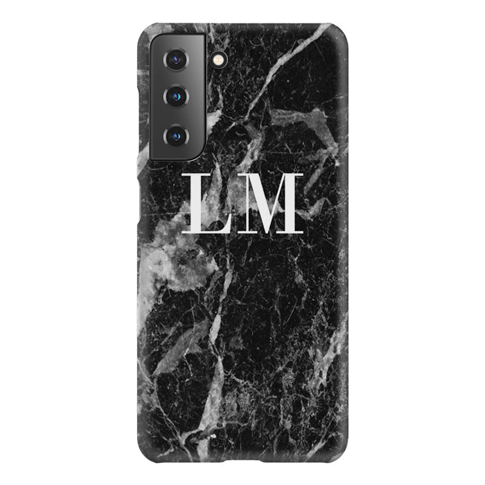 Personalised Black Stone Marble Initials Samsung Galaxy S21 FE Case