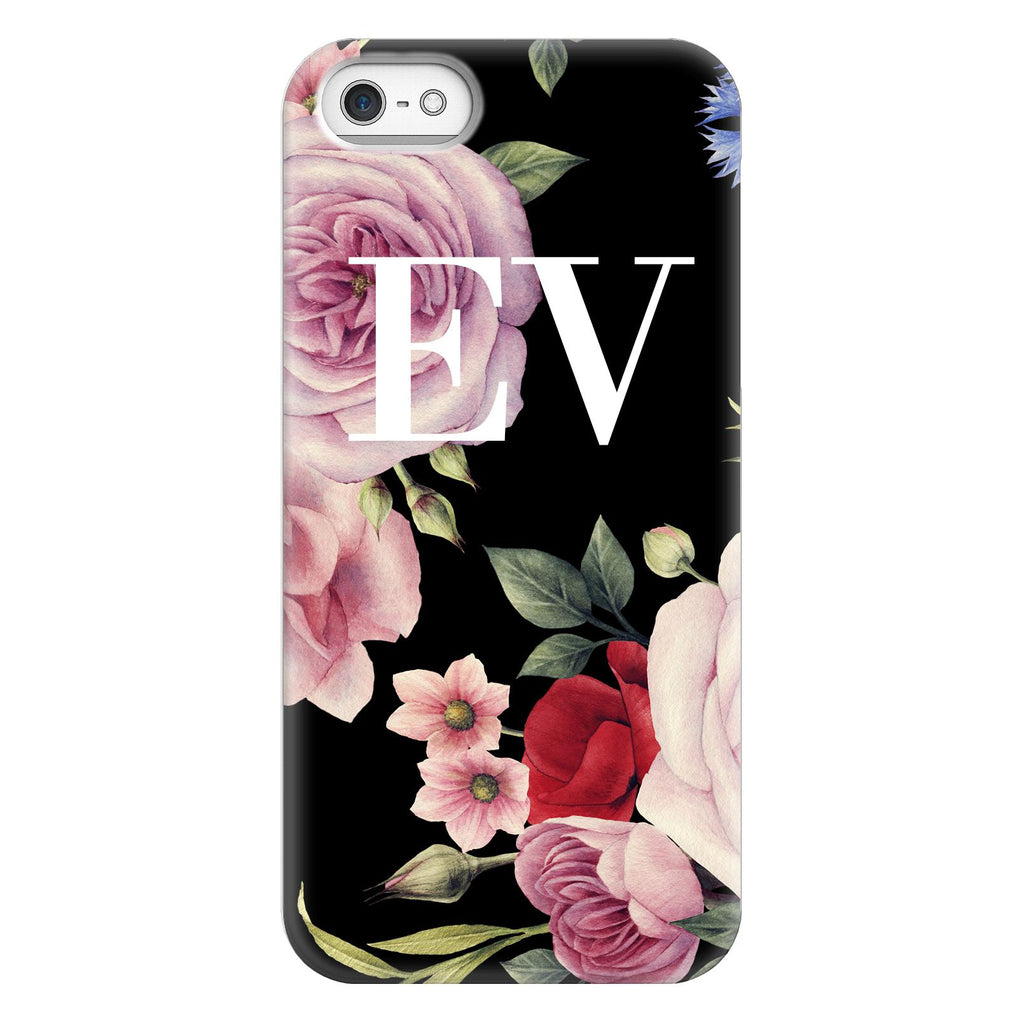Personalised Black Floral Blossom initials iPhone 5/5s/SE (2016) Case