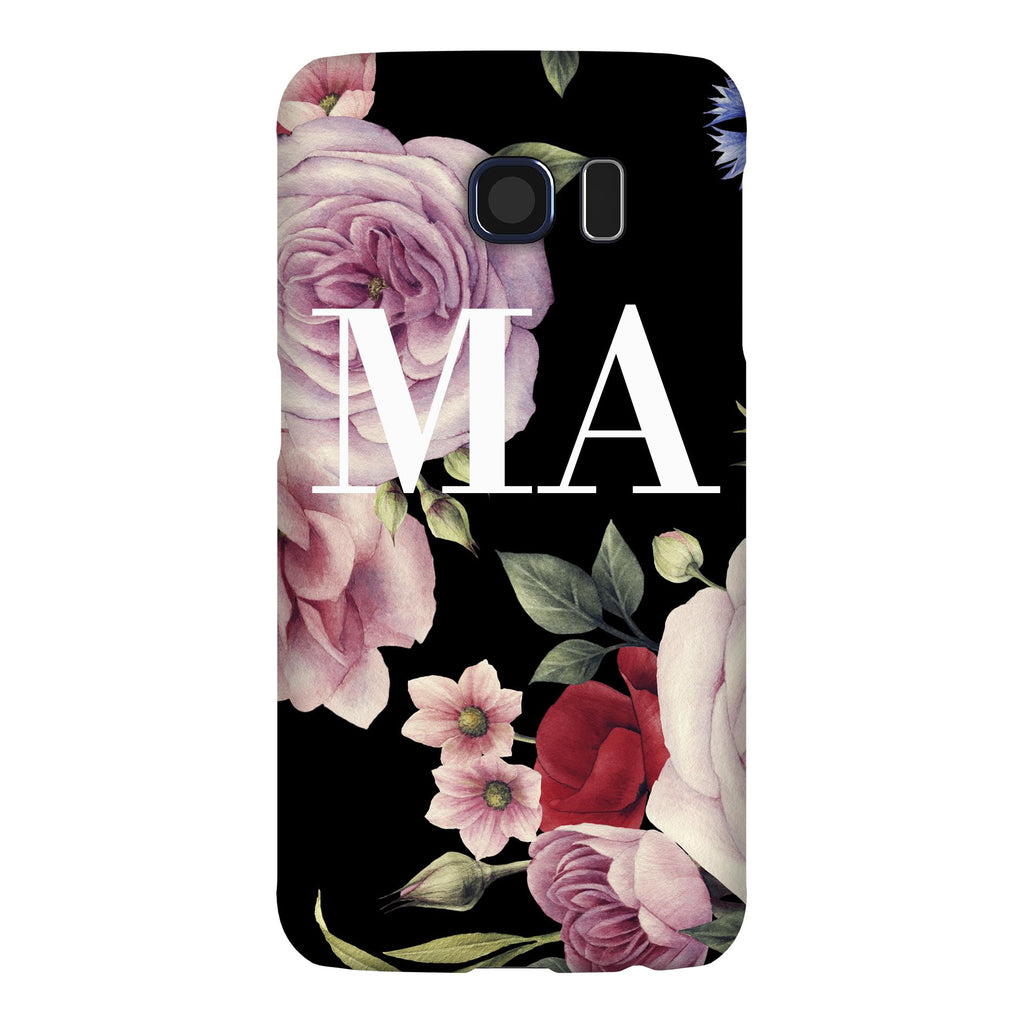 Personalised Black Floral Blossom Initials Samsung Galaxy S6 Case