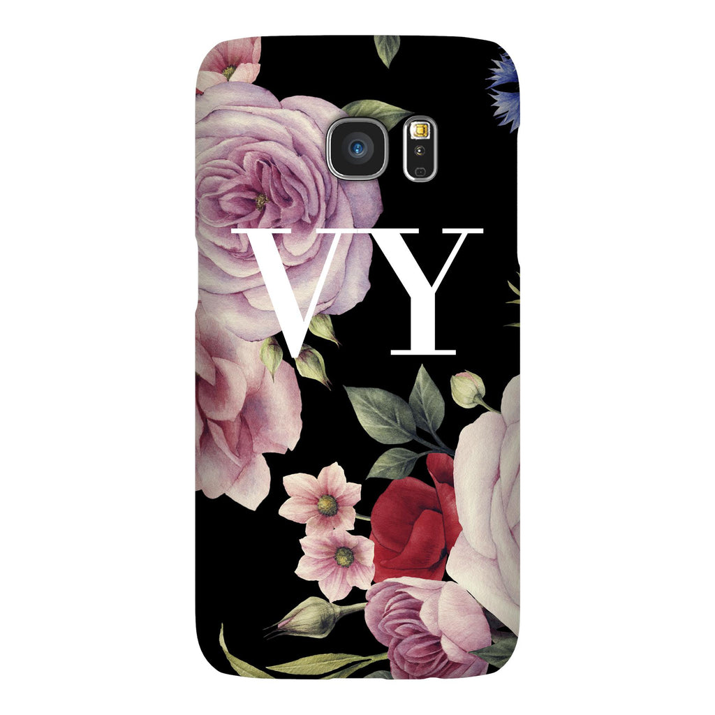 Personalised Black Floral Blossom Initials Samsung Galaxy S7 Case