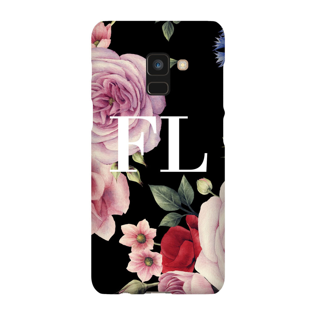 Personalised Black Floral Blossom Initials Samsung Galaxy A8 Case