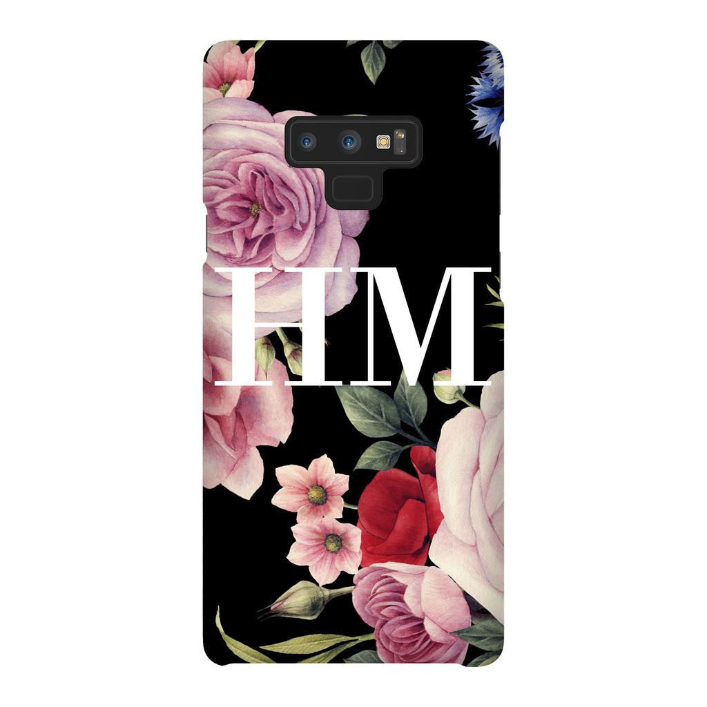 Personalised Black Floral Blossom Initials Samsung Galaxy Note 9 Case