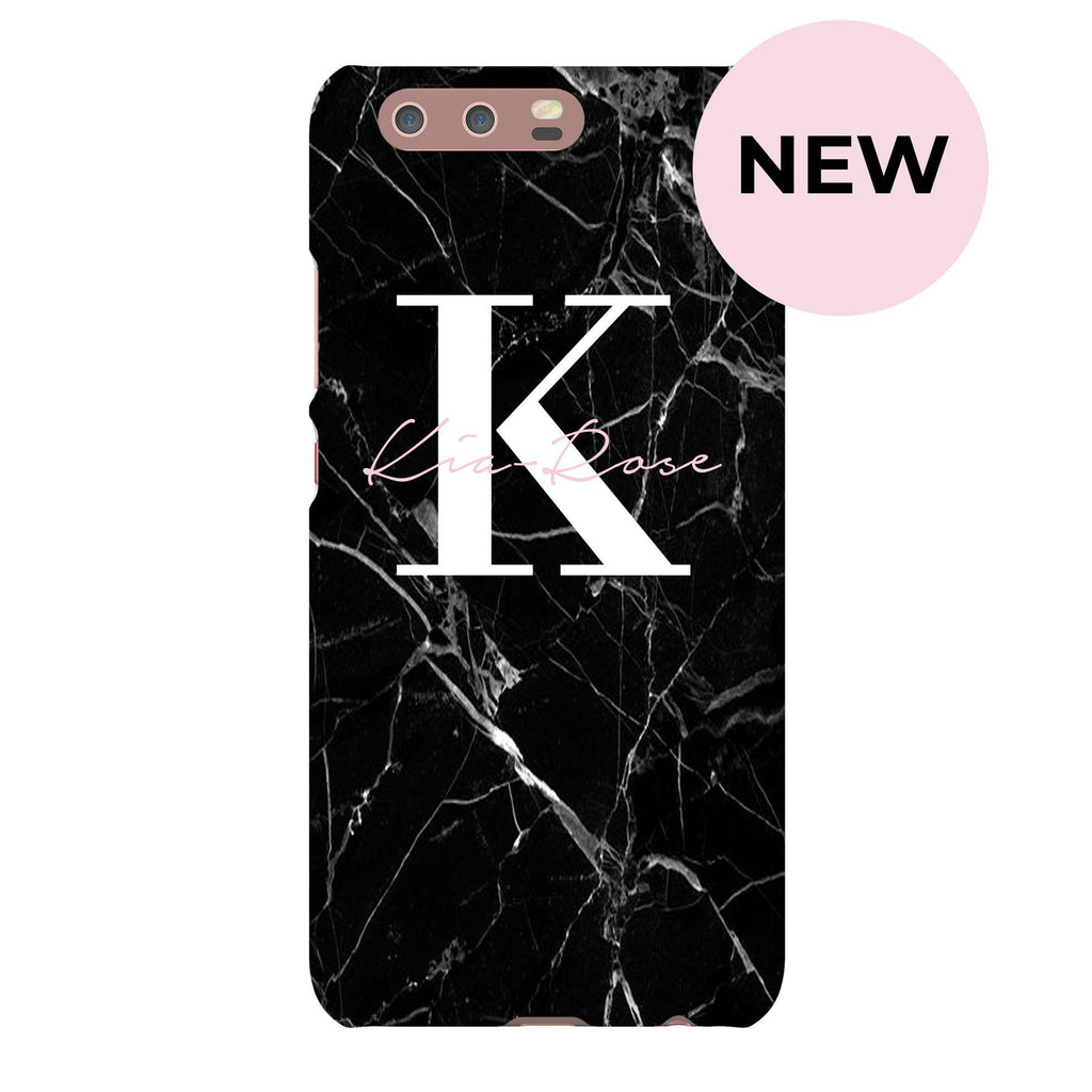 Personalised Black Marble Name Initials Huawei P10 Case