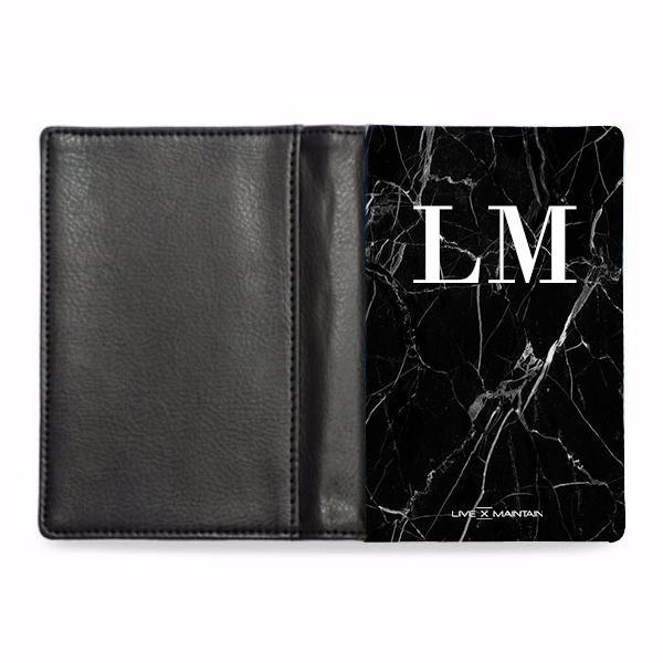 Personalised Black Marble Initials Passport Cover