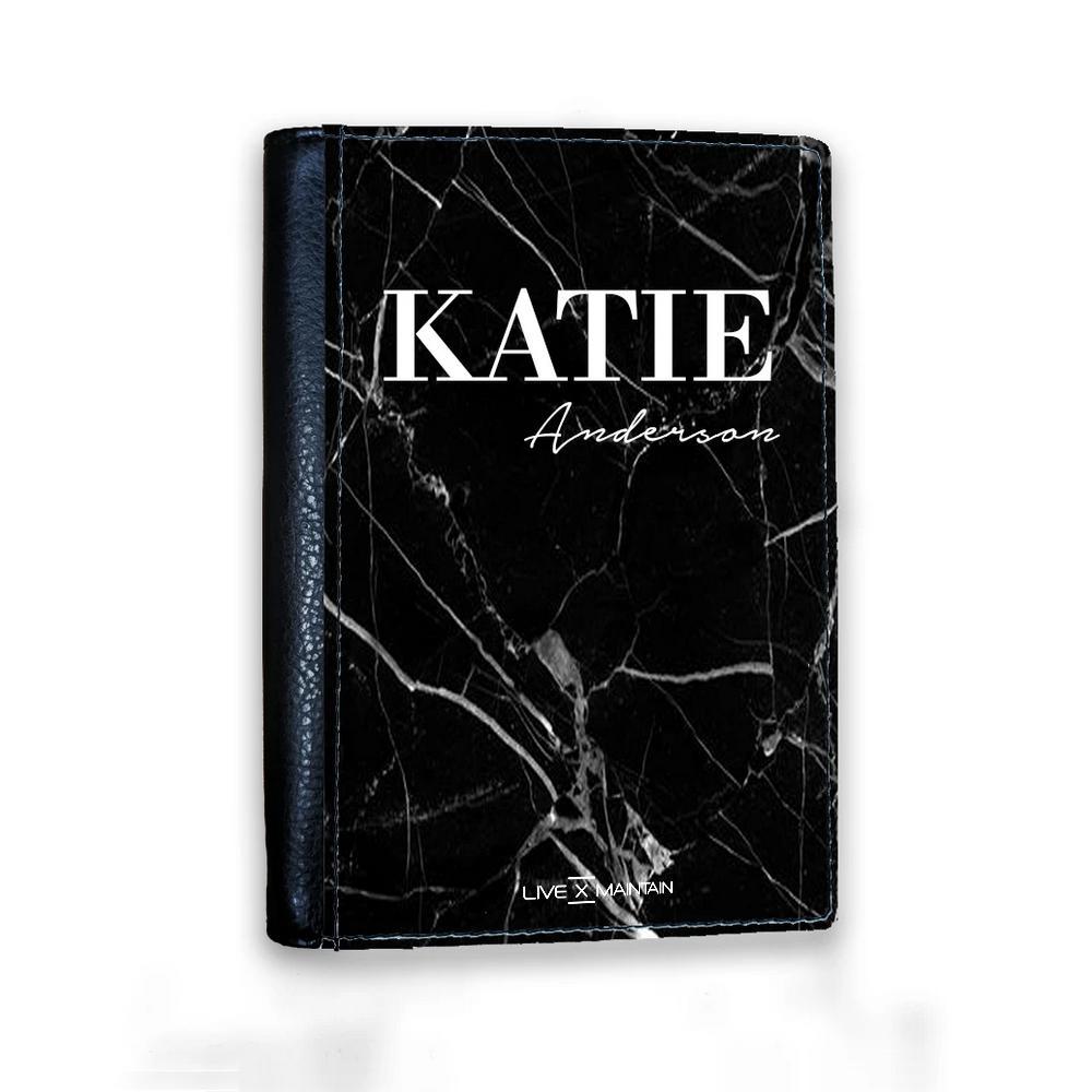 Personalised Black Marble Name Passport Cover