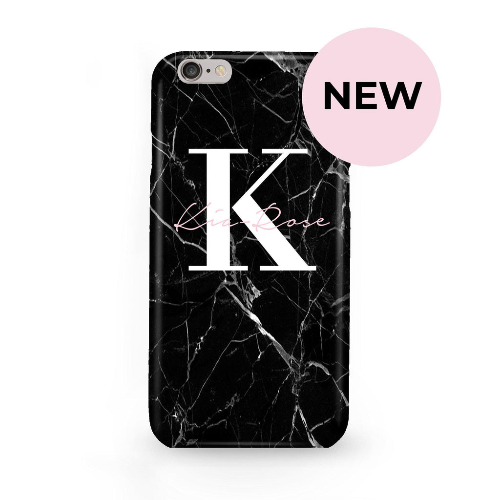 Personalised Black Marble Name Initials iPhone 6/6s Case