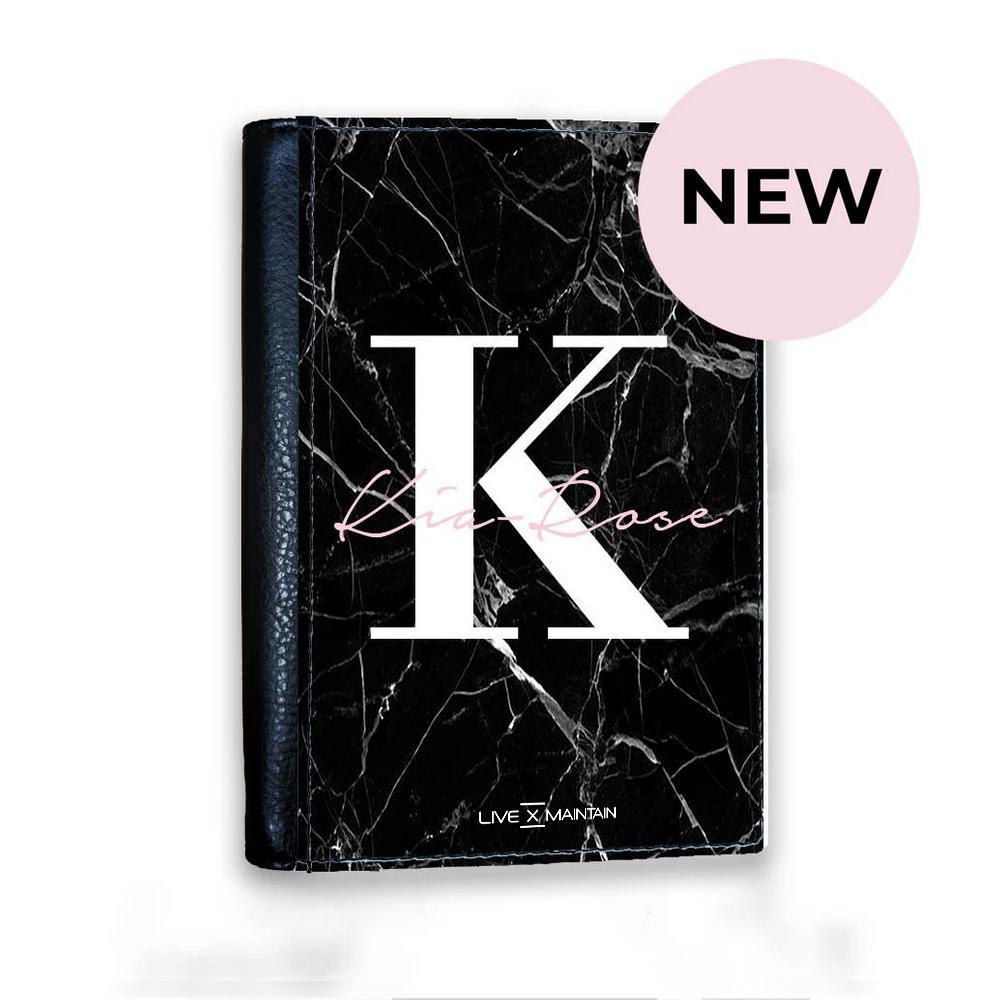 Personalised Black Marble Name Initials Passport Cover