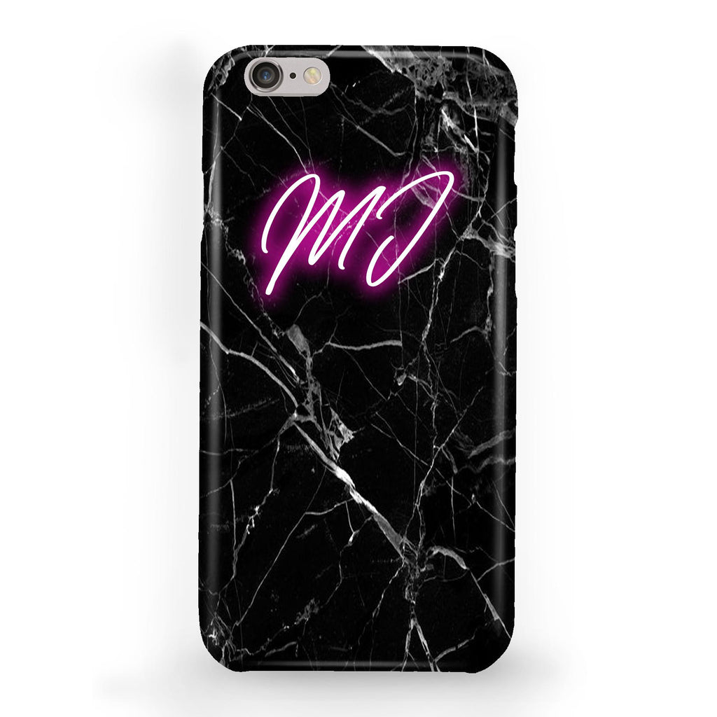Personalised Black Marble Neon Initials iPhone 6/6s Case