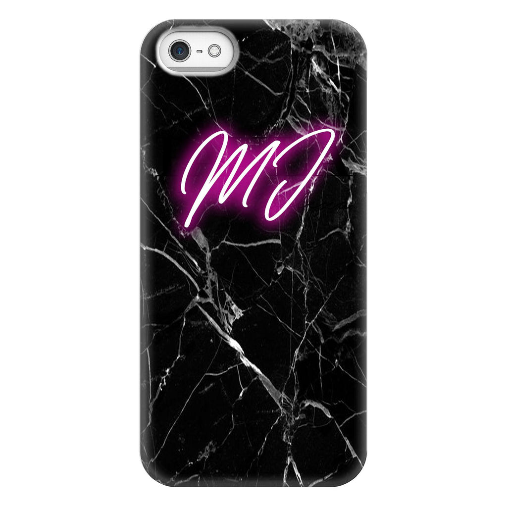 Personalised Black Marble Neon Initials iPhone 5/5s/SE (2016) Case
