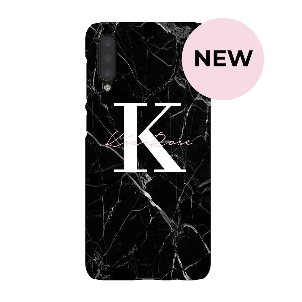 Personalised Black Marble Name Initials Samsung Galaxy A50 Case