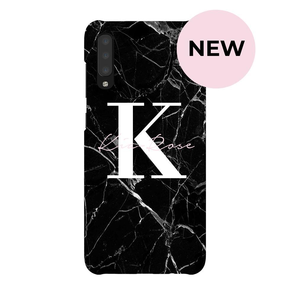 Personalised Black Marble Name Initials Samsung Galaxy A70 Case