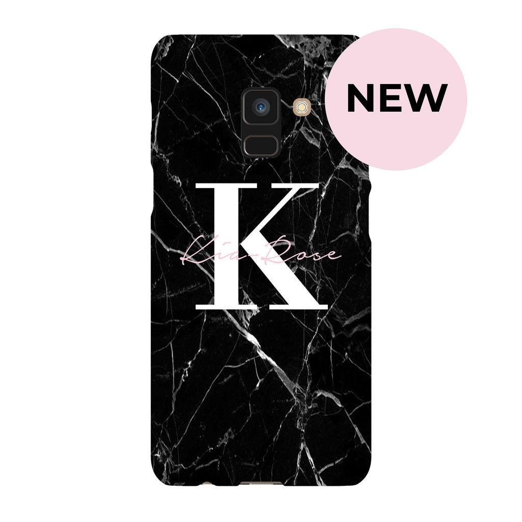 Personalised Black Marble Name Initials Samsung Galaxy A8 Case