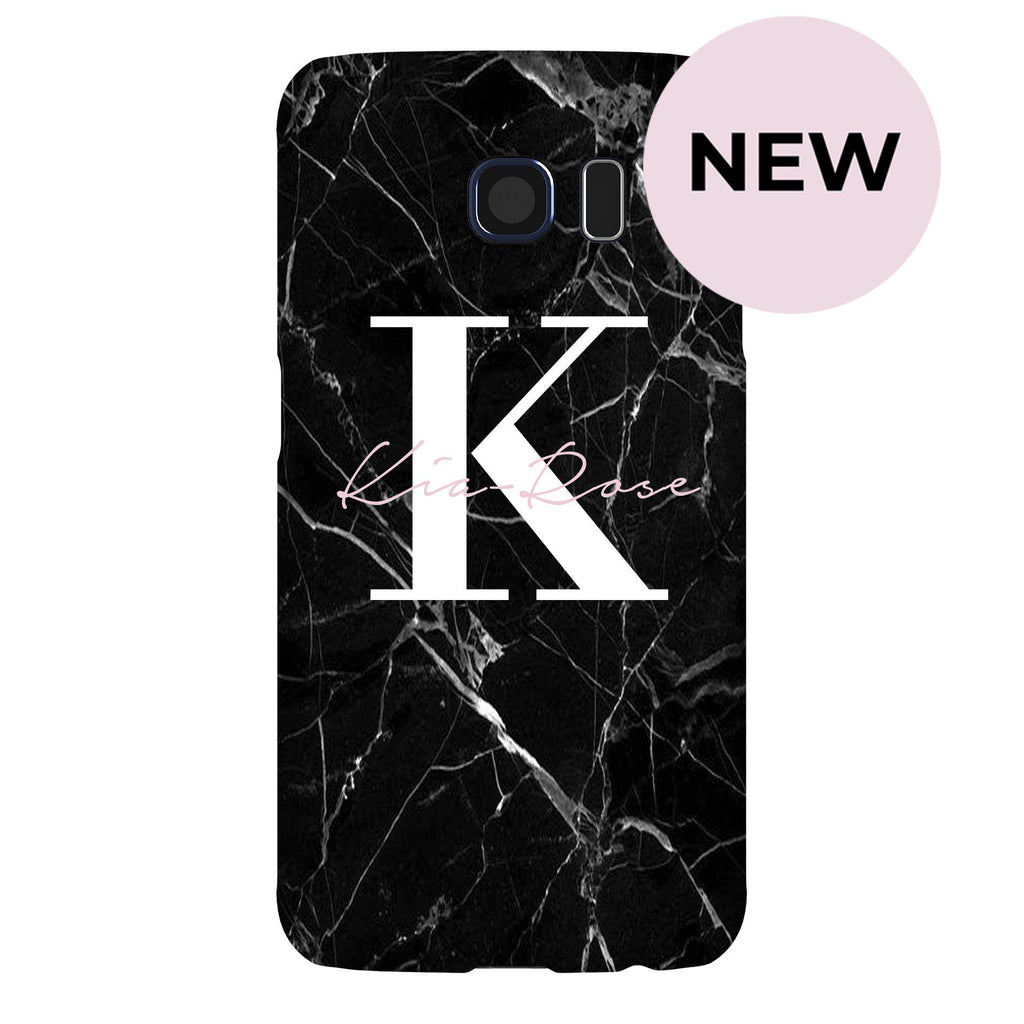 Personalised Black Marble Name Initials Samsung Galaxy S6 Case