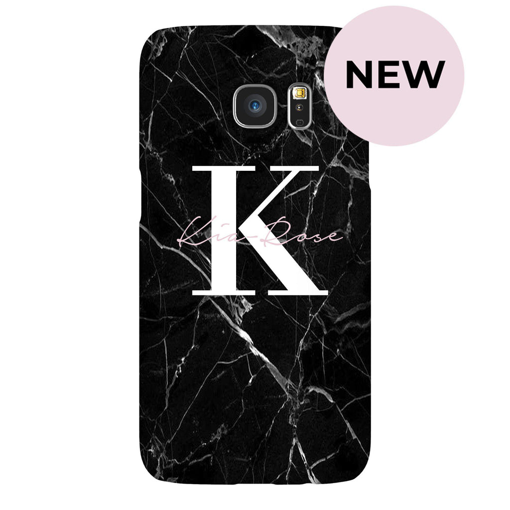 Personalised Black Marble Name Initials Samsung Galaxy S7 Case