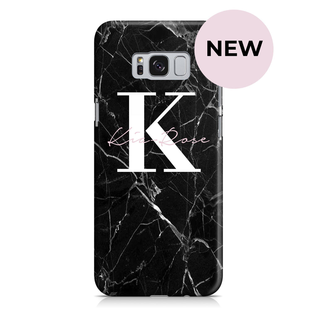 Personalised Black Marble Name Initials Samsung Galaxy S8 Plus Case