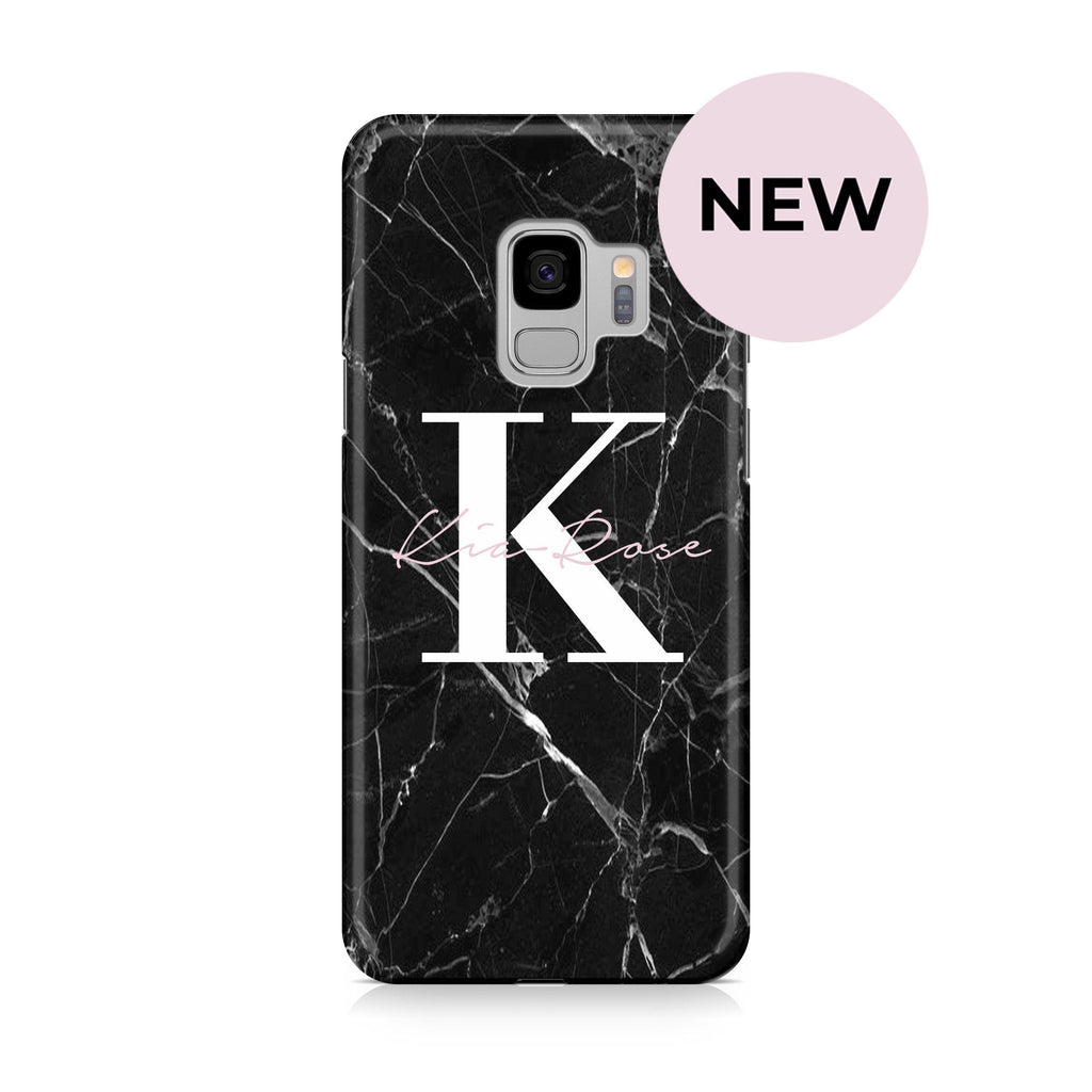 Personalised Black Marble Name Initials Samsung Galaxy S9 Case
