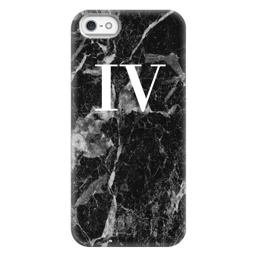 Personalised Black Stone Marble Initials iPhone 5/5S/SE Case