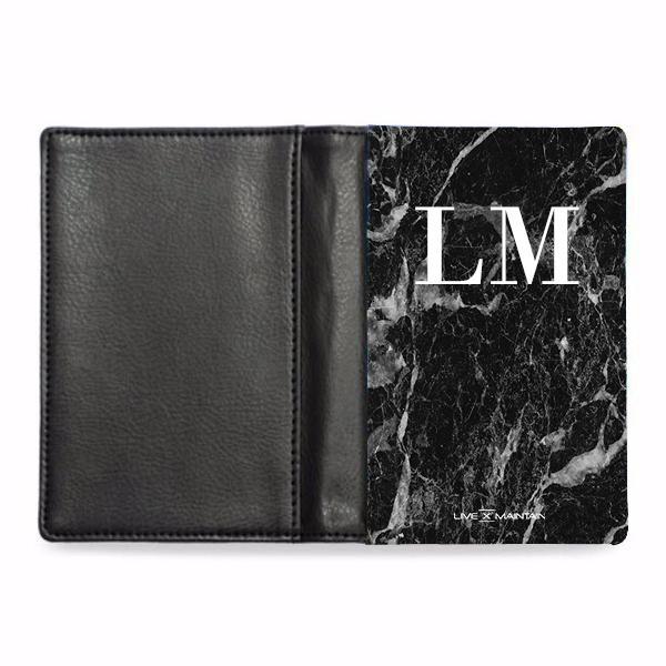 Personalised Black Stone Marble Initials Passport Cover