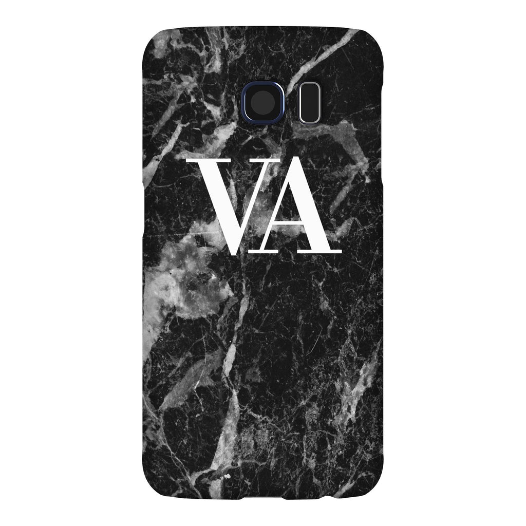 Personalised Black Stone Marble Initials Samsung Galaxy S6 Edge Case