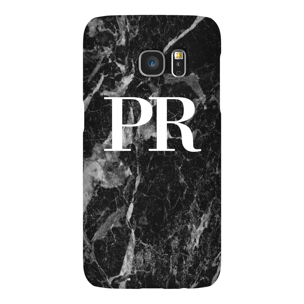 Personalised Black Stone Marble Initials Samsung Galaxy S7 Case