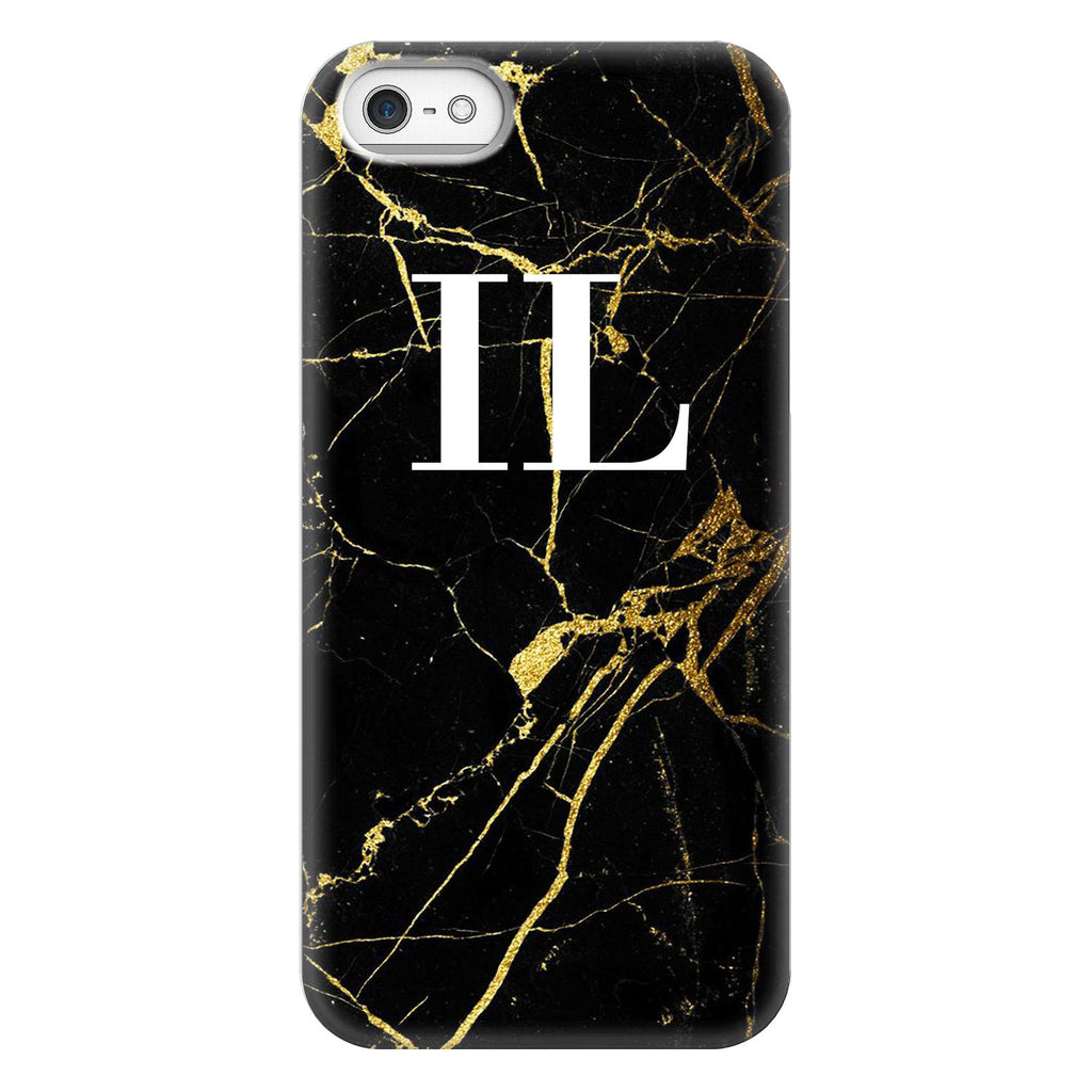 Personalised Black x Gold Marble Initials iPhone 5/5s/SE (2016) Case