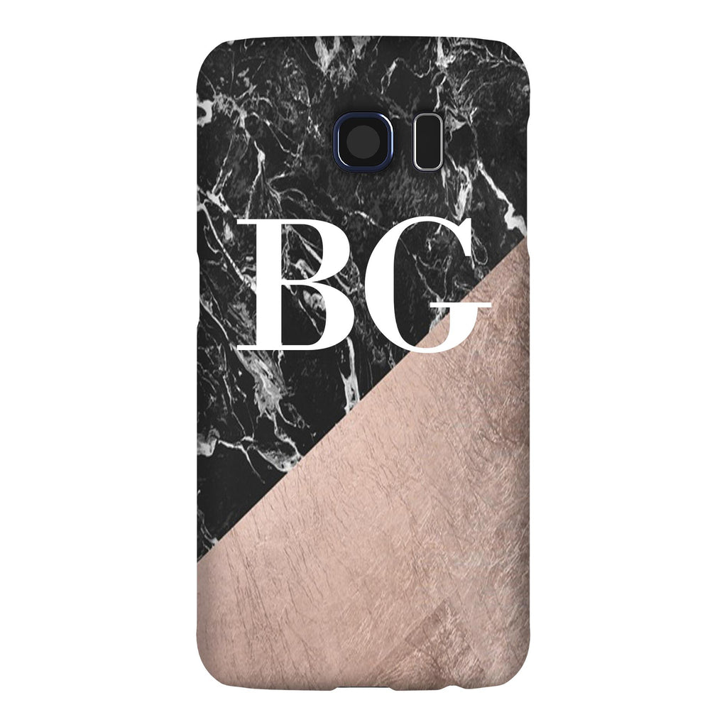 Personalised Black x Rose Gold Marble Initials Samsung Galaxy S6 Case