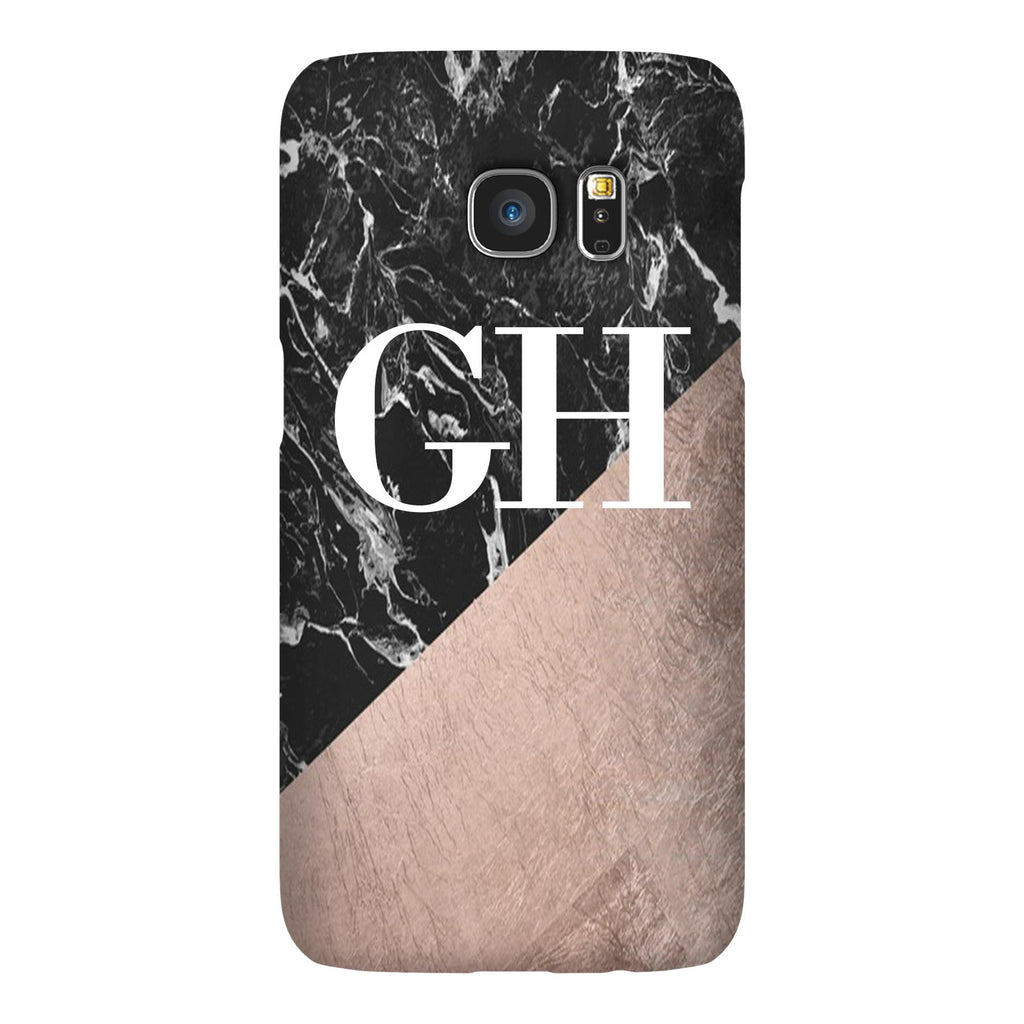 Personalised Black x Rose Gold Marble Initials Samsung Galaxy S7 Case