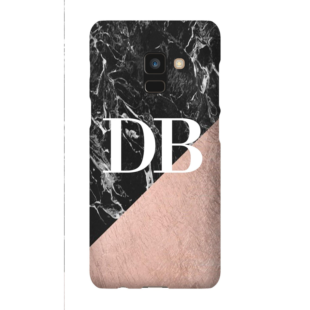 Personalised Black x Rose Gold Marble Initials Samsung Galaxy A8 Case