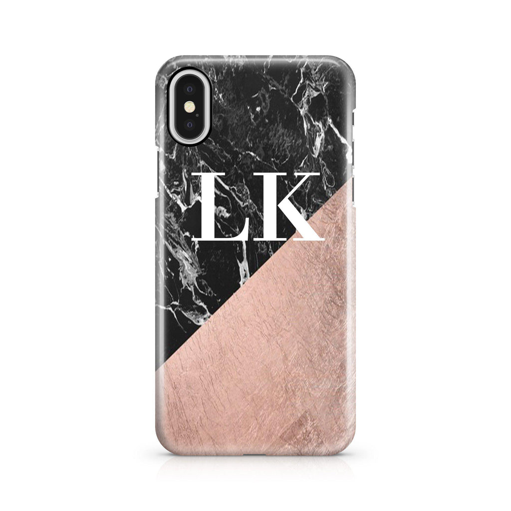 Personalised Black X Rose Gold Marble Initials iPhone X Case
