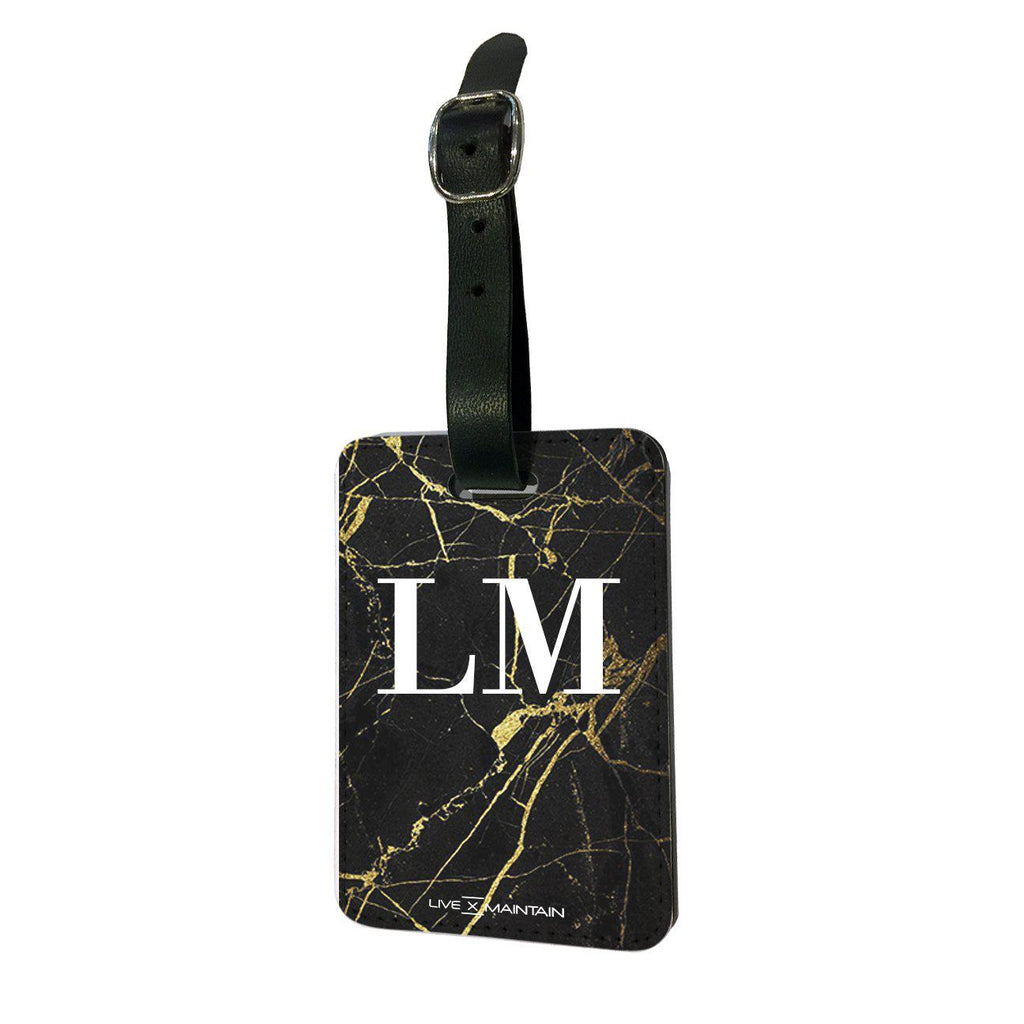 Personalised Black x Gold Marble Initials Luggage Tag