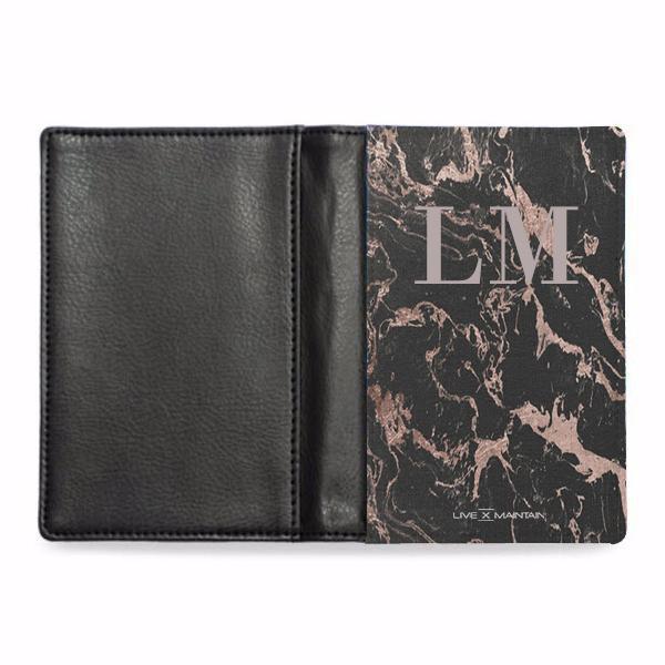Personalised Black x Pink Marble Initials Passport Cover