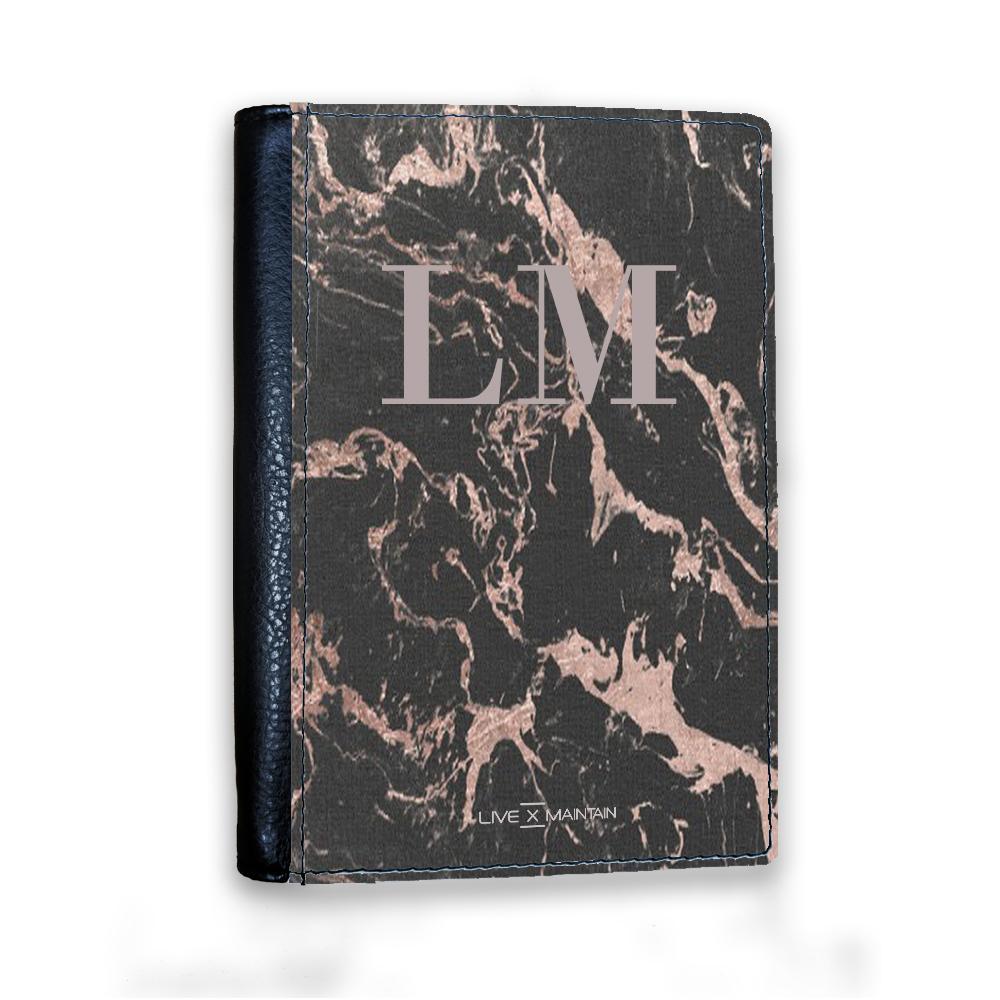 Personalised Black x Pink Marble Initials Passport Cover