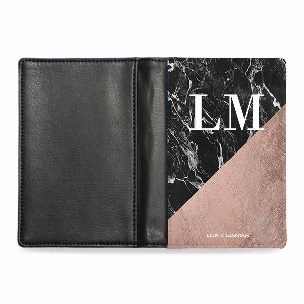 Personalised Black x Rose Gold Contrast Initials Passport Cover