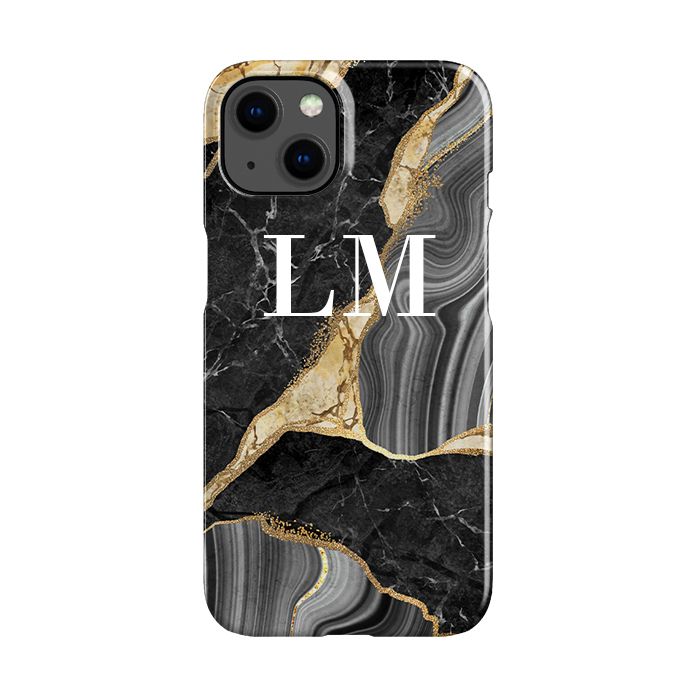 Personalised Black and Gold Marble Name iPhone 13 Case