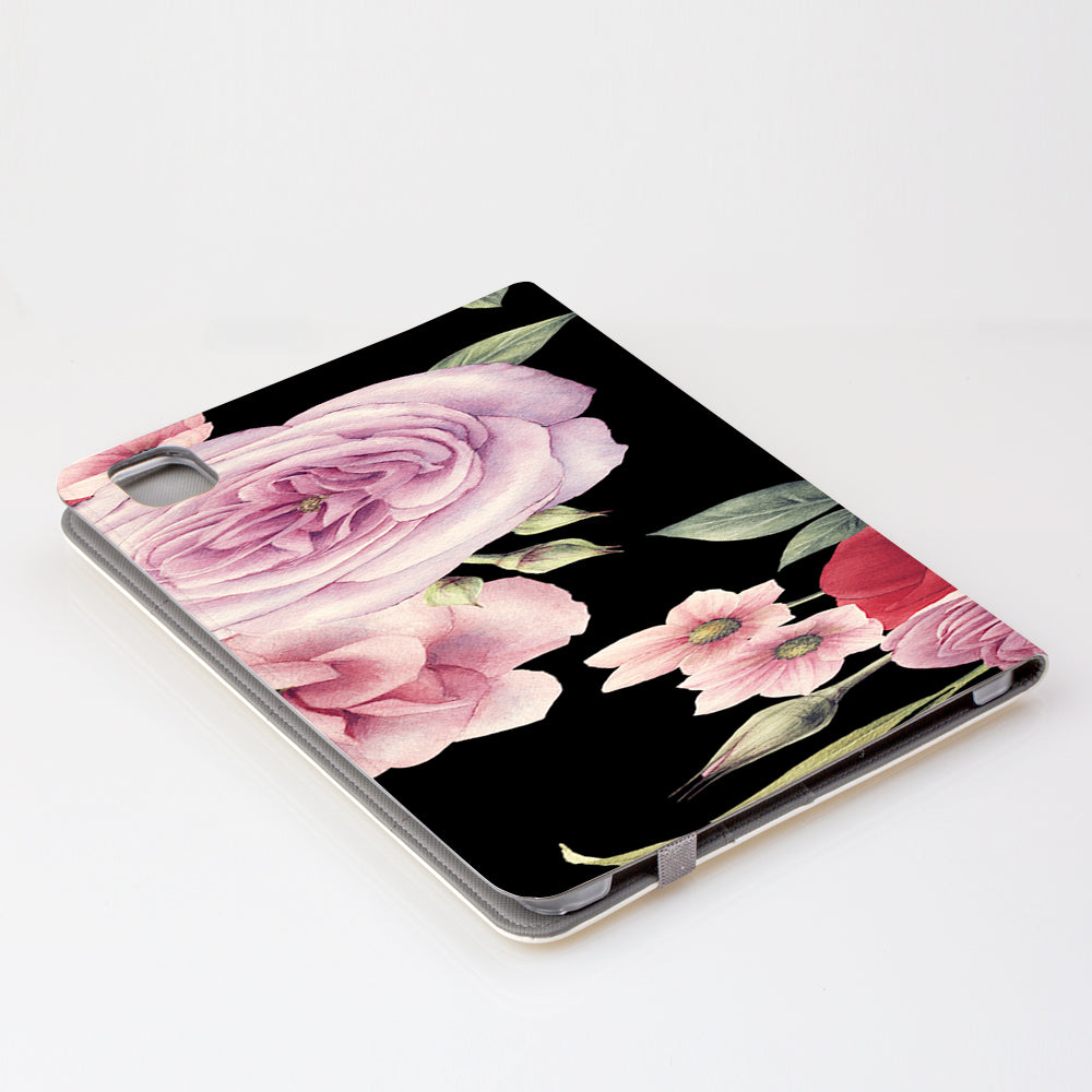 Personalised Black Floral Blossom Initials iPad Pro Case