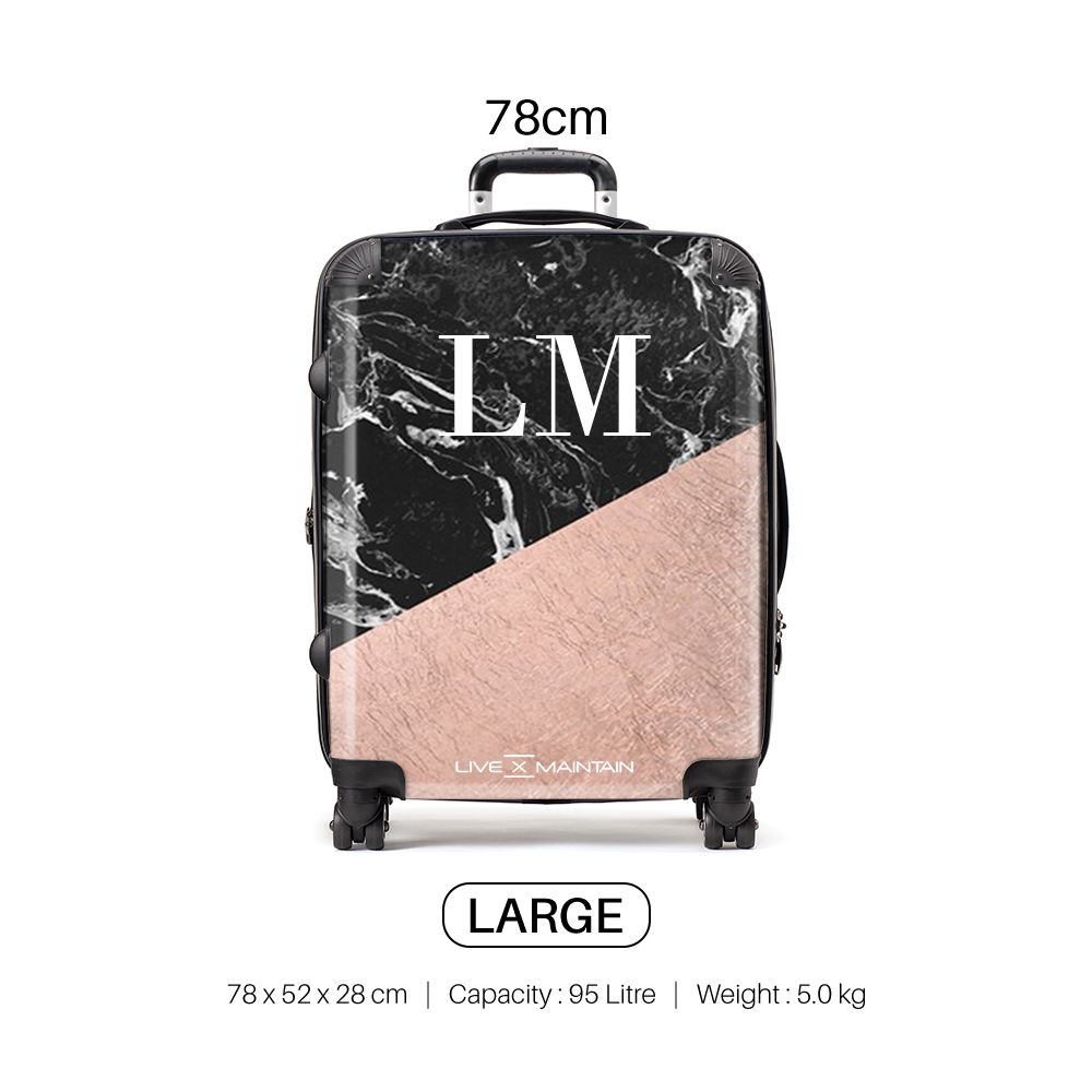 Personalised Black x Rose Gold Marble Initials Suitcase