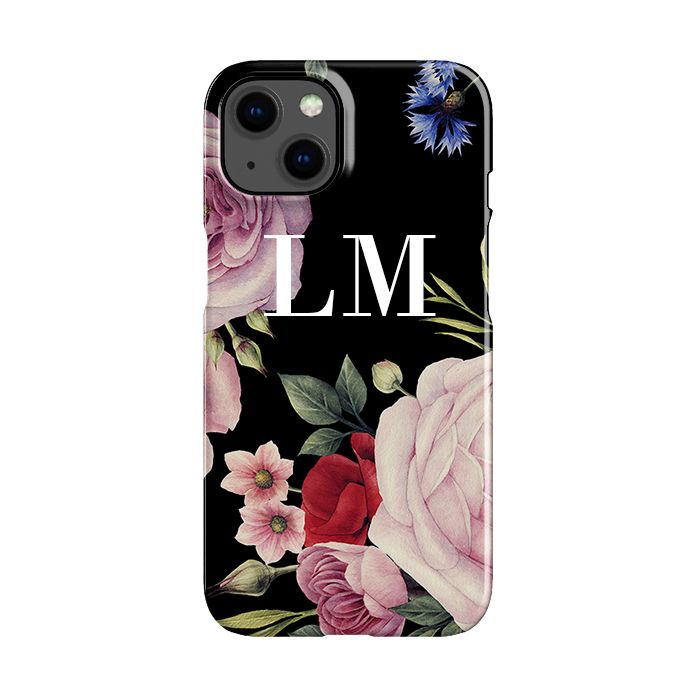 Personalised Black Floral Blossom Initials iPhone 14 Plus Case