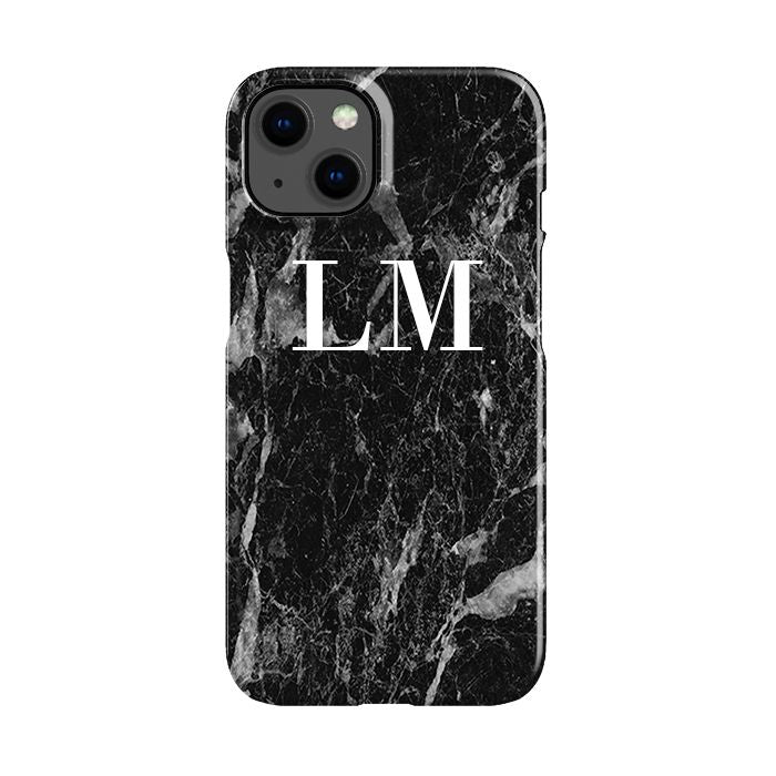 Personalised Black Stone Marble Initials iPhone 15 Case