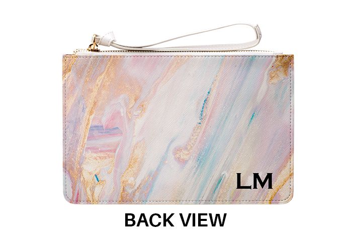 Personalised Blush Marble Name Leather Clutch Bag