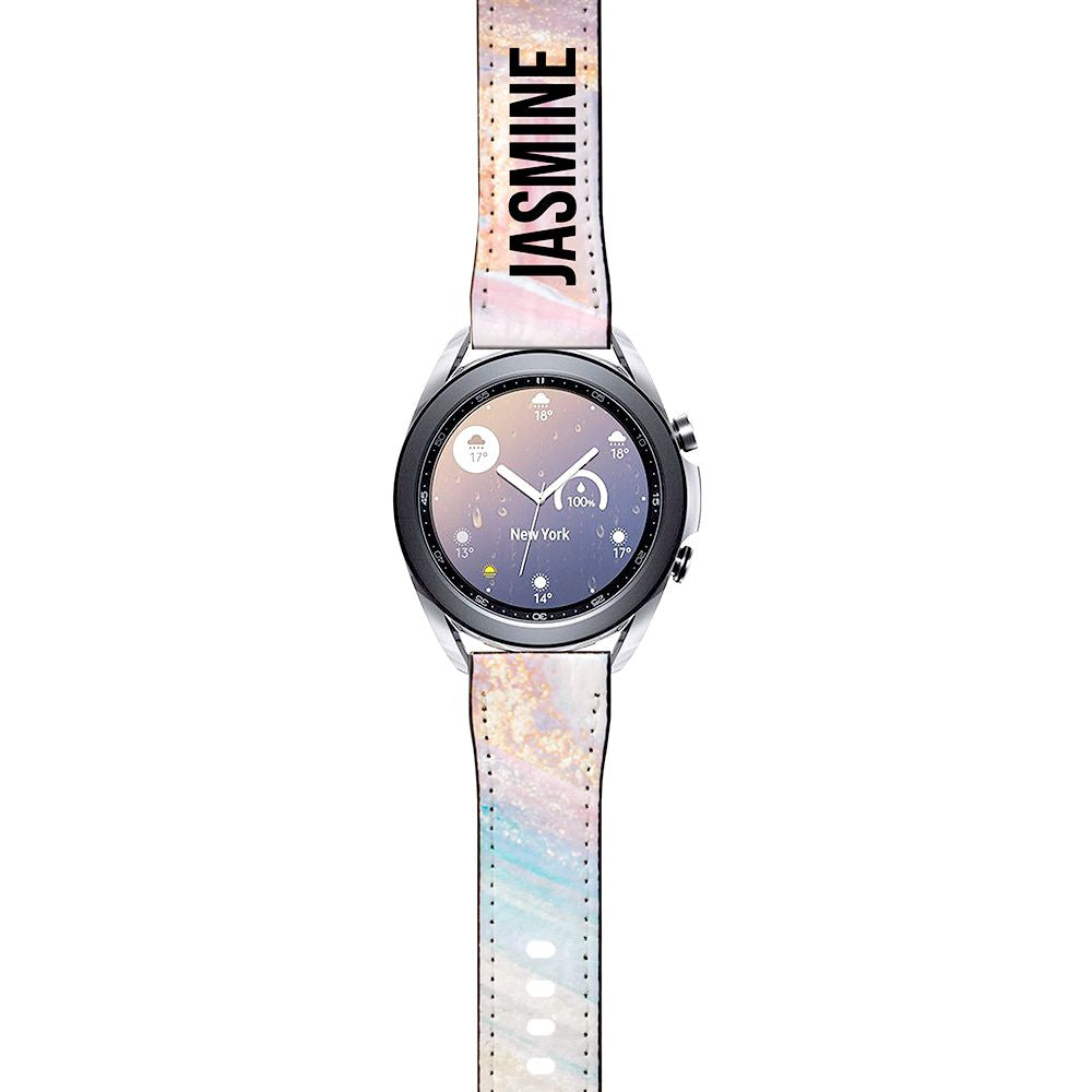 Personalised Blush Marble Name Samsung Galaxy Watch3 Strap