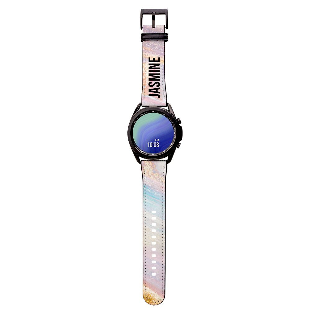 Personalised Blush Marble Name Samsung Galaxy Watch3 Strap